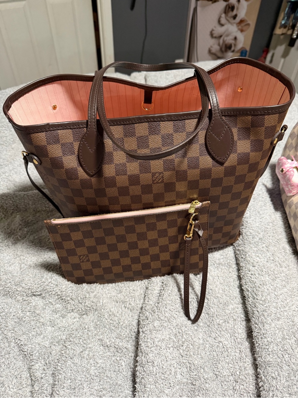 Louis Vuitton Brown Damier Canvas Tote with Pink Interior